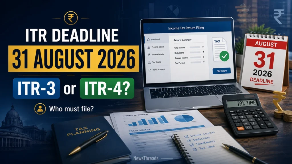 ITR deadline August 31 2026 with ITR-3 and ITR-4 filing guide