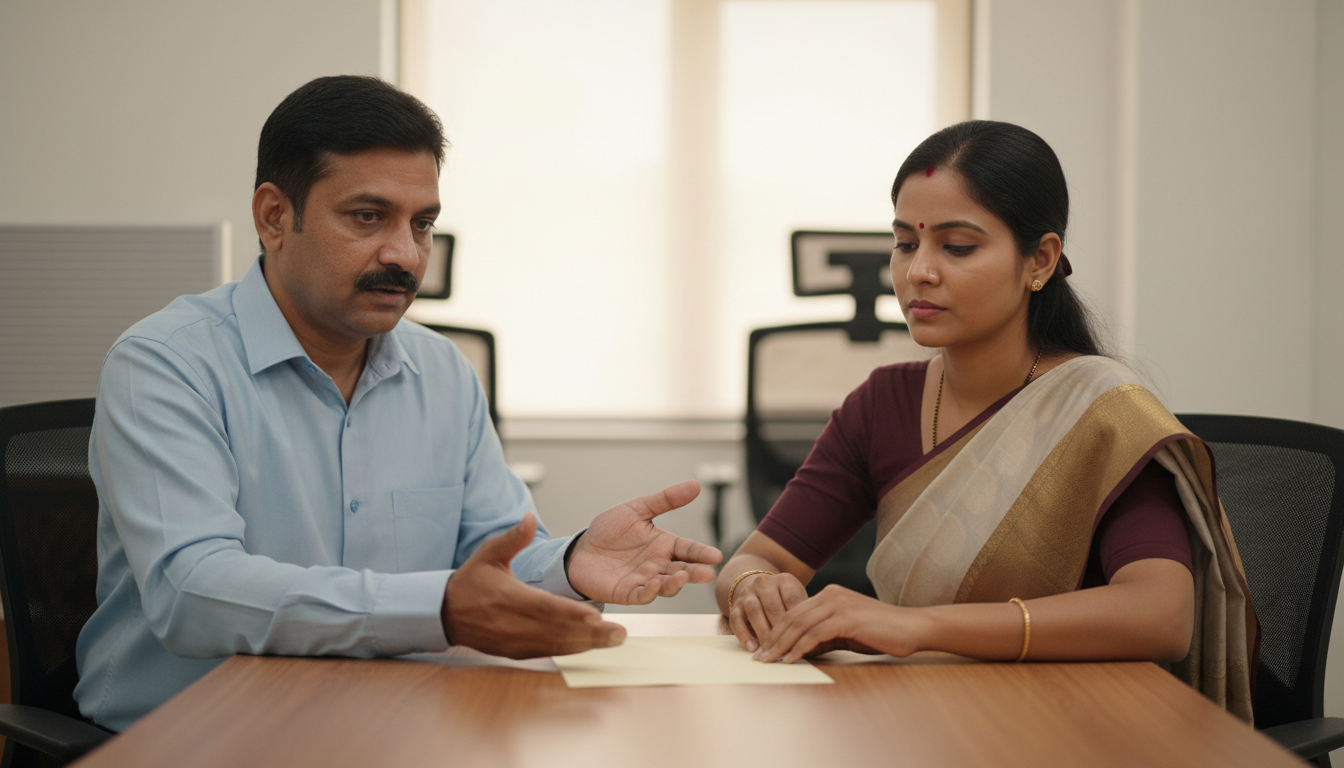 Banker and borrower discussing a repayment document