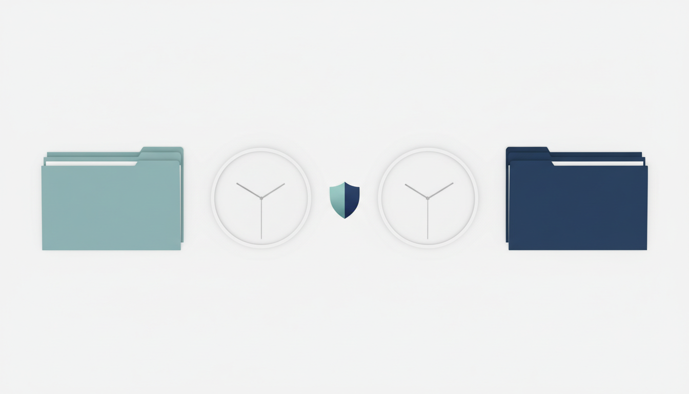 Two clocks and hospital claim folders representing separate approval stages