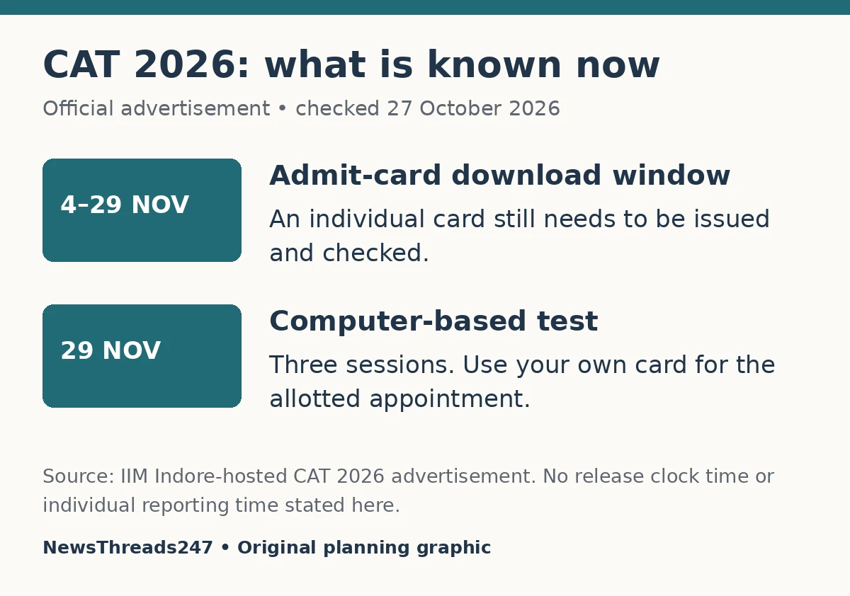 CAT 2026 download window November 4 to 29 and test date November 29