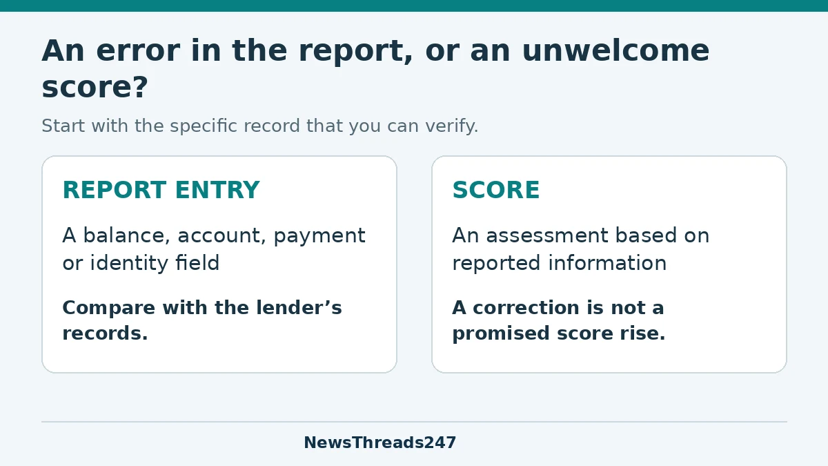 A disputed report entry needs factual evidence; an unwelcome credit score is a separate question.