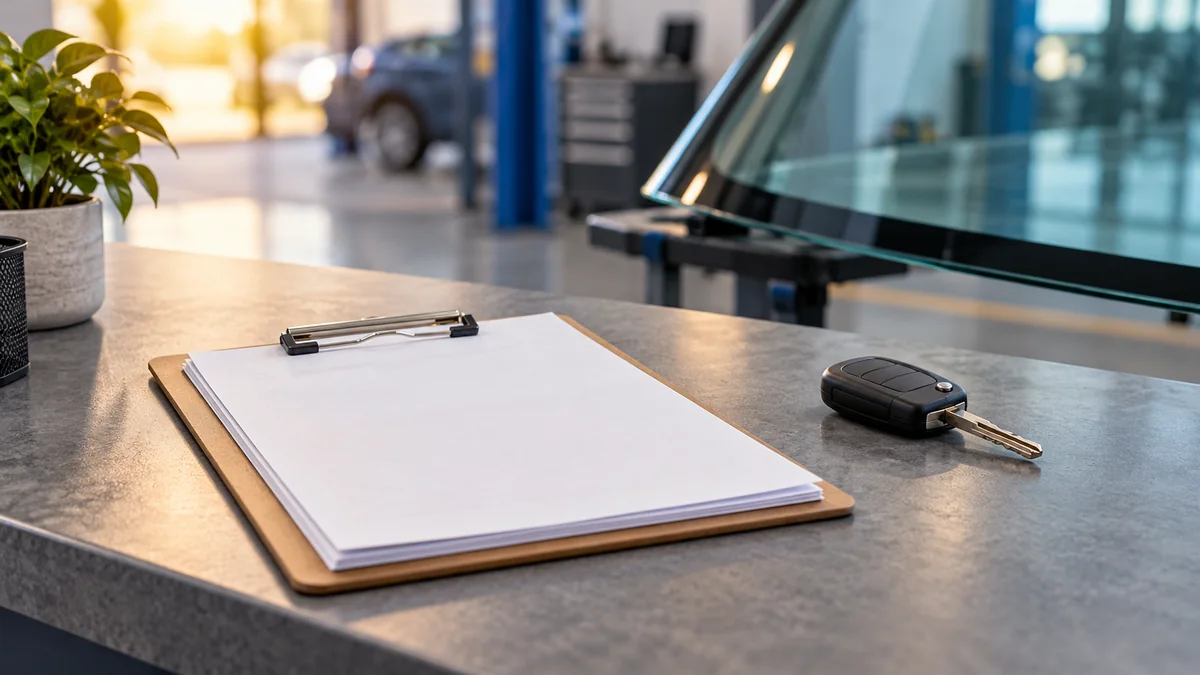 Repair paperwork beside replacement glass