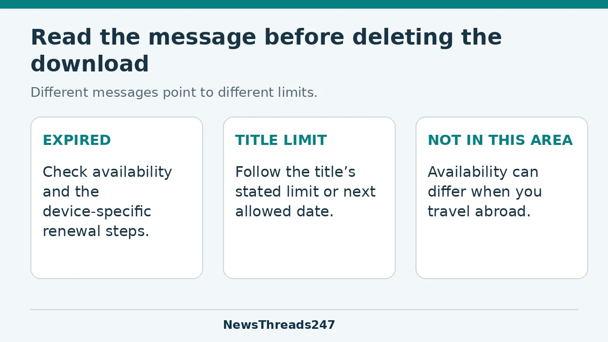 Expiry, title-download limits and regional availability are different reasons an offline title may not play.