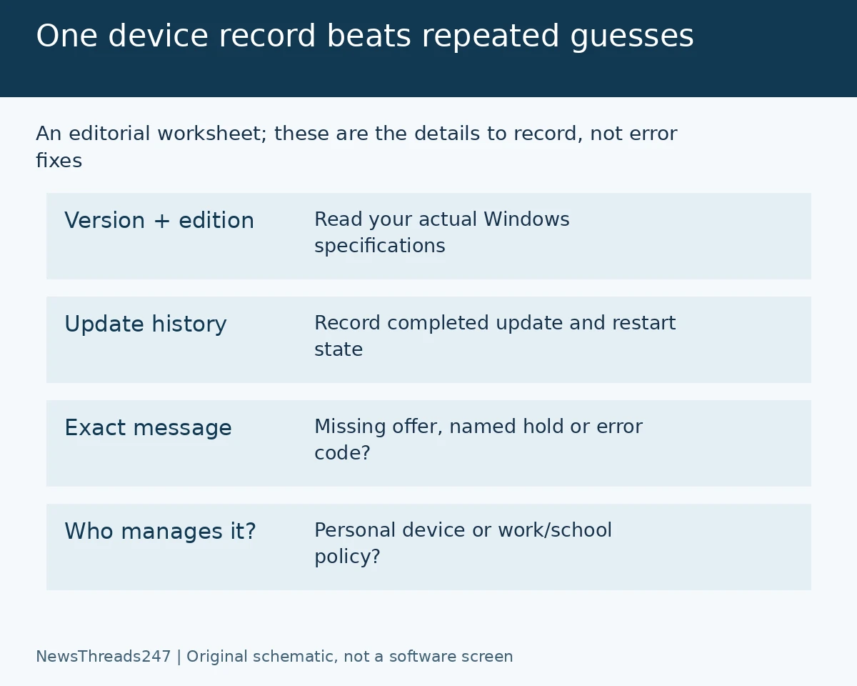 Four fields to record for a Windows update enquiry