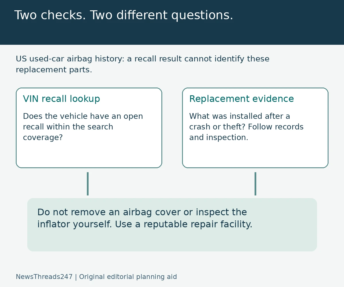 VIN recall checks and replacement-airbag evidence answer different questions