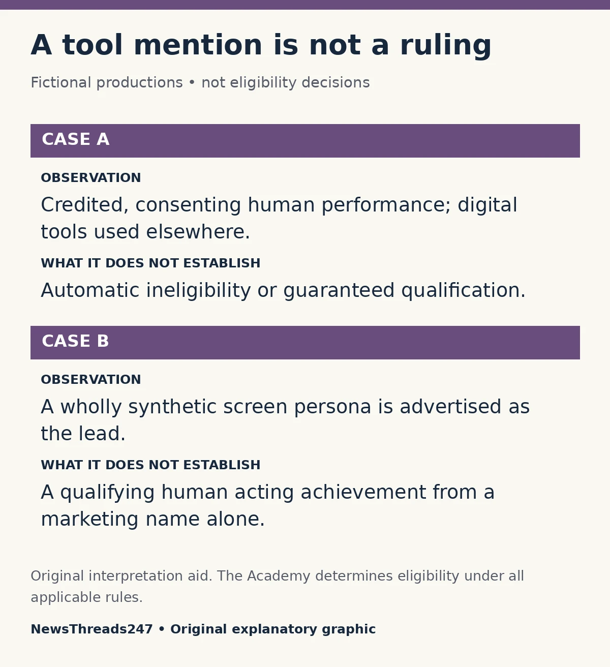 Two fictional film cases distinguishing tool use from an eligibility ruling