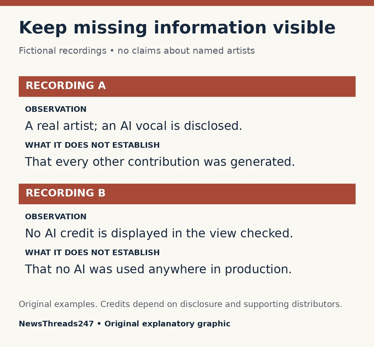 Two fictional recording examples showing the limits of AI credits