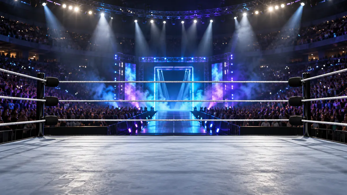 Conceptual wrestling ring and illuminated entrance ramp